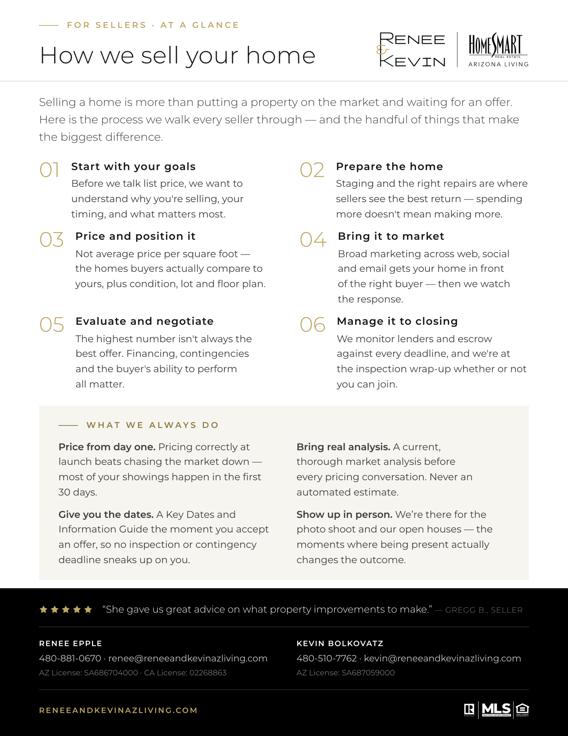 Seller at a Glance guide from Renee and Kevin AZ Living